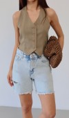 Kadın Püskül Detaylı Light Blue Jean Şort