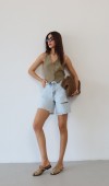 Kadın Püskül Detaylı Light Blue Jean Şort