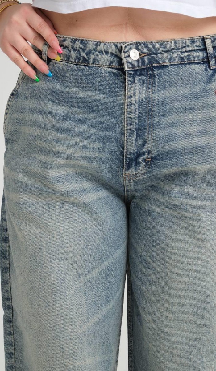 Yüksek Bel Bol Kesim Blue Tint Skater Jean Pantolon