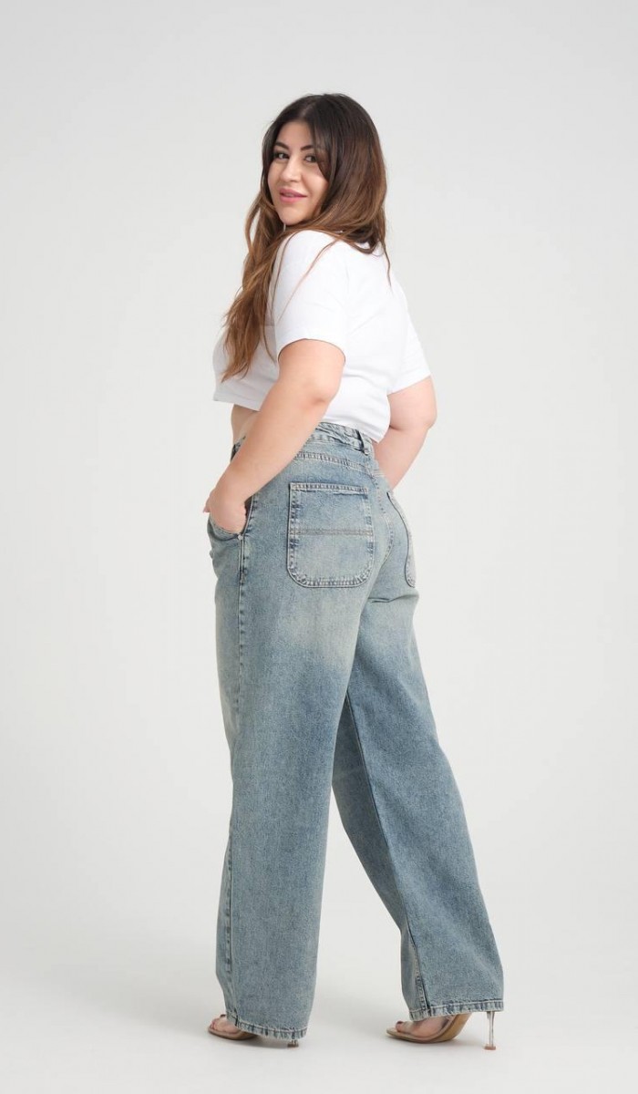 Yüksek Bel Bol Kesim Blue Tint Skater Jean Pantolon
