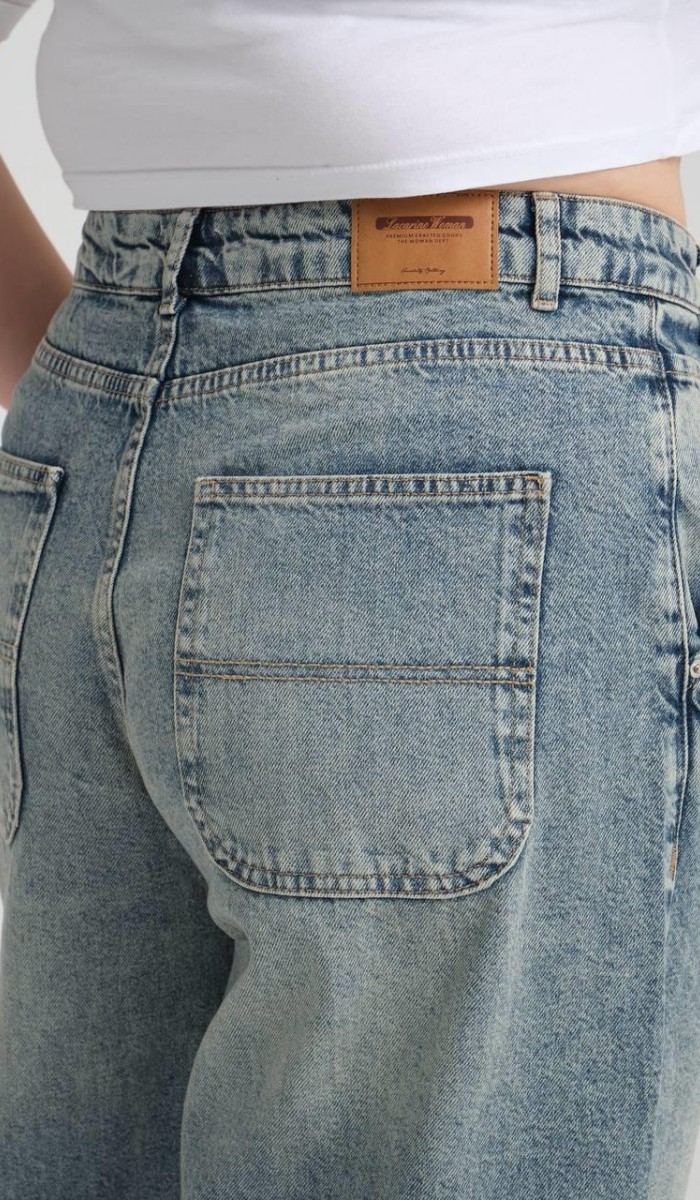 Yüksek Bel Bol Kesim Blue Tint Skater Jean Pantolon