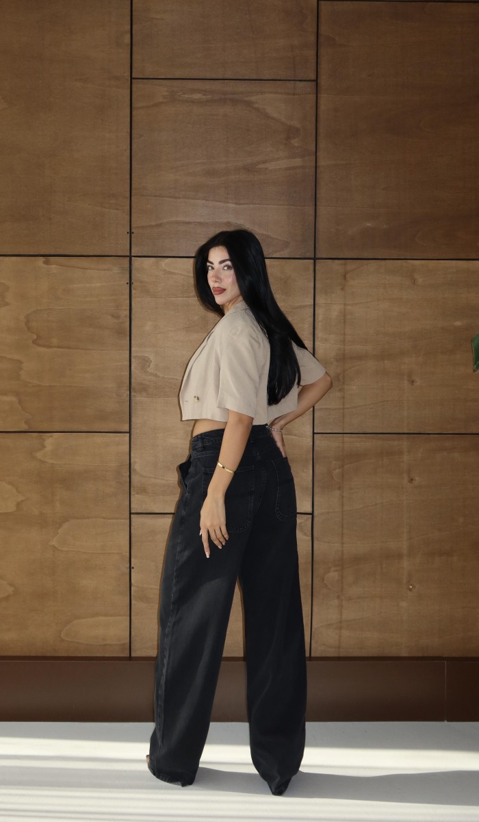 Skater Fit Yüksek Bel Bol Paça Black Jean Pantolon