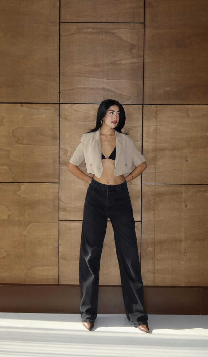 Skater Fit Yüksek Bel Bol Paça Black Jean Pantolon