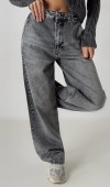 Skater Fit Yüksek Bel Bol Paça Koyu Gri jean pantolon
