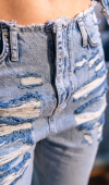 Yüksek Bel Boru Kesim Detaylı Straight Light Blue Jean Pantolon