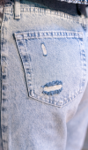 Yüksek Bel Boru Kesim Detaylı Straight Light Blue Jean Pantolon