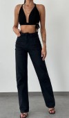 Yüksek bel detaylı black Straight Jean Pantolon