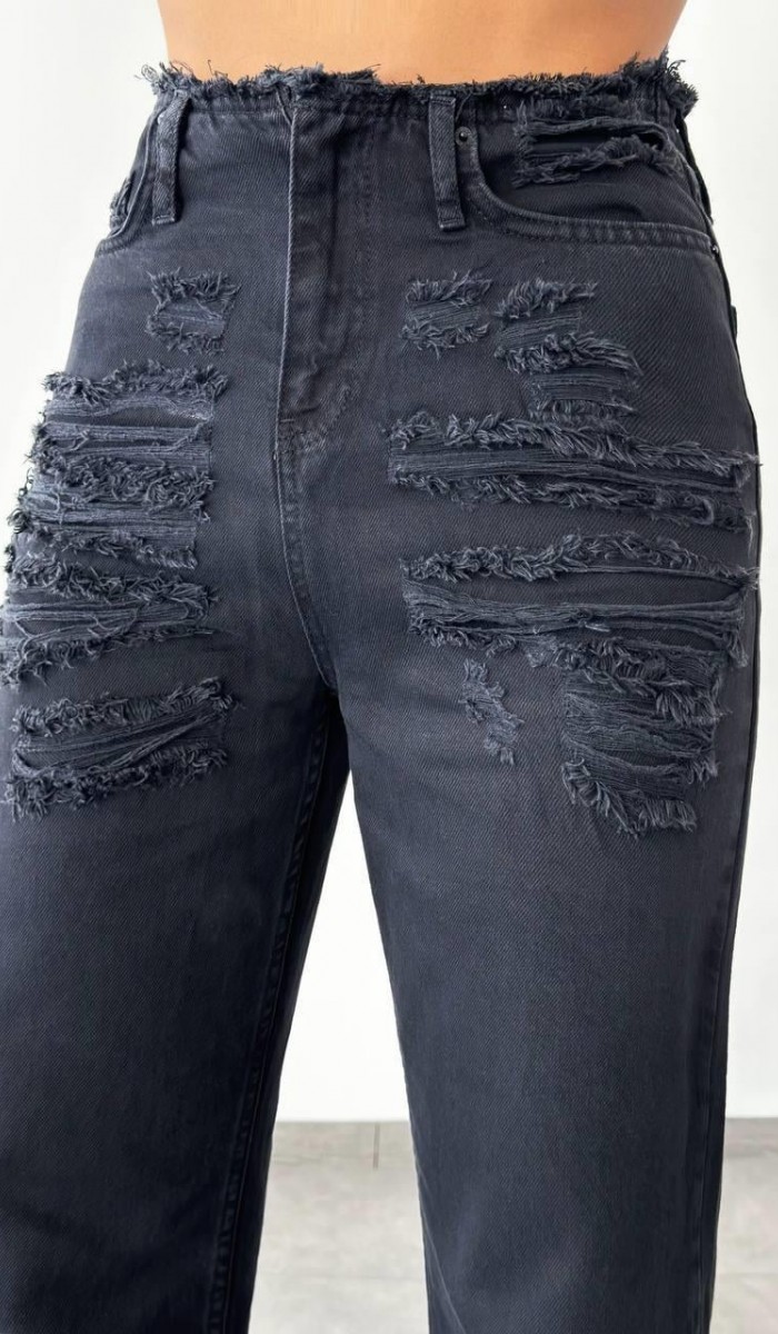 Yüksek bel detaylı black Straight Jean Pantolon Yüksek bel detaylı black Straight Jean Pantolon