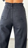 Yüksek bel detaylı black Straight Jean Pantolon