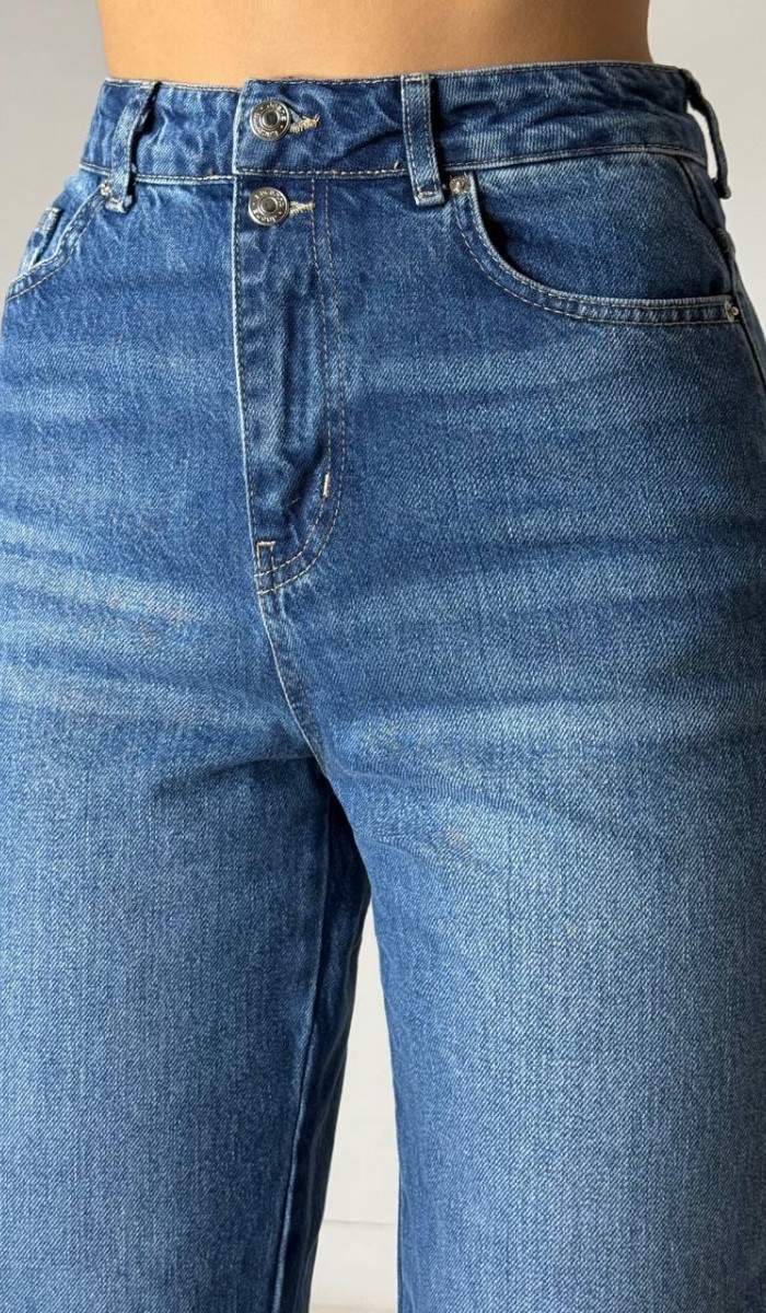 Yüksek Bel Normal Kalıp Blue Jean Pantolon