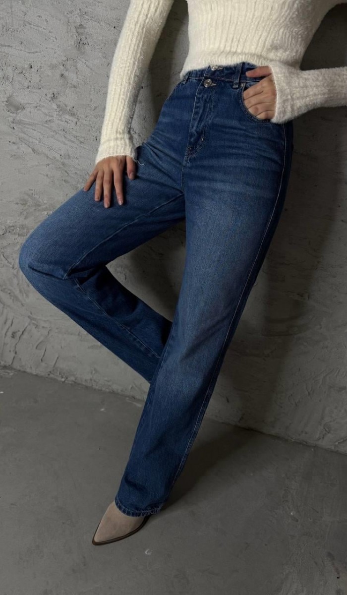 Yüksek Bel Normal Kalıp Blue Jean Pantolon