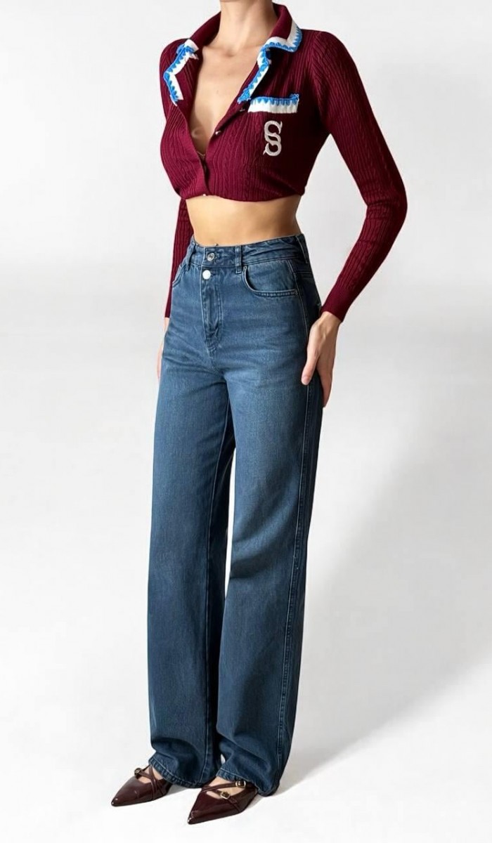 Yüksek Bel Normal Kalıp Mossy Jean Pantolon