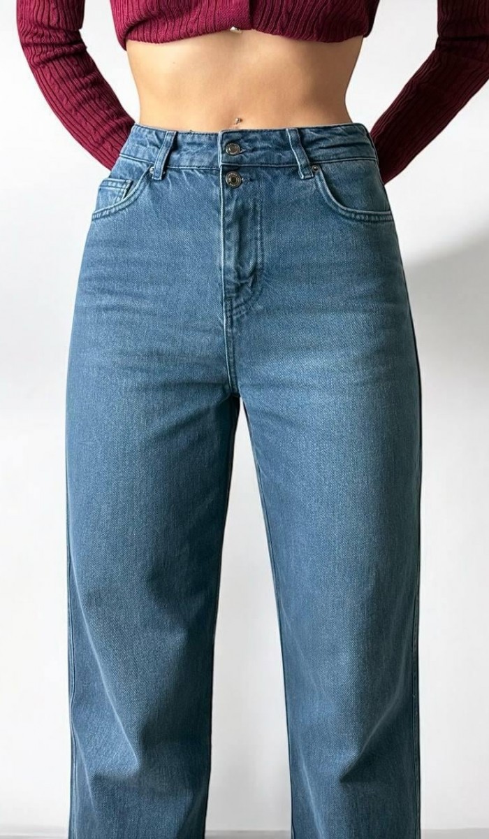 Yüksek Bel Normal Kalıp Mossy Jean Pantolon