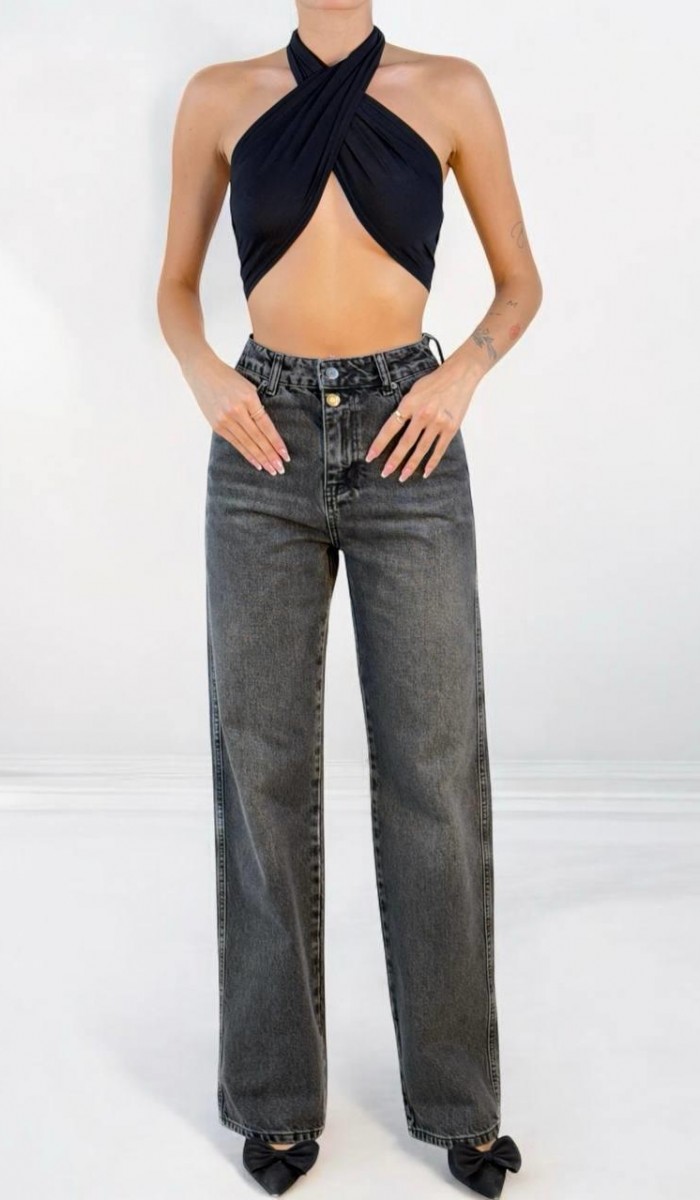 Yüksek Bel Normal Kalıp Onyx Black Jean Pantolon