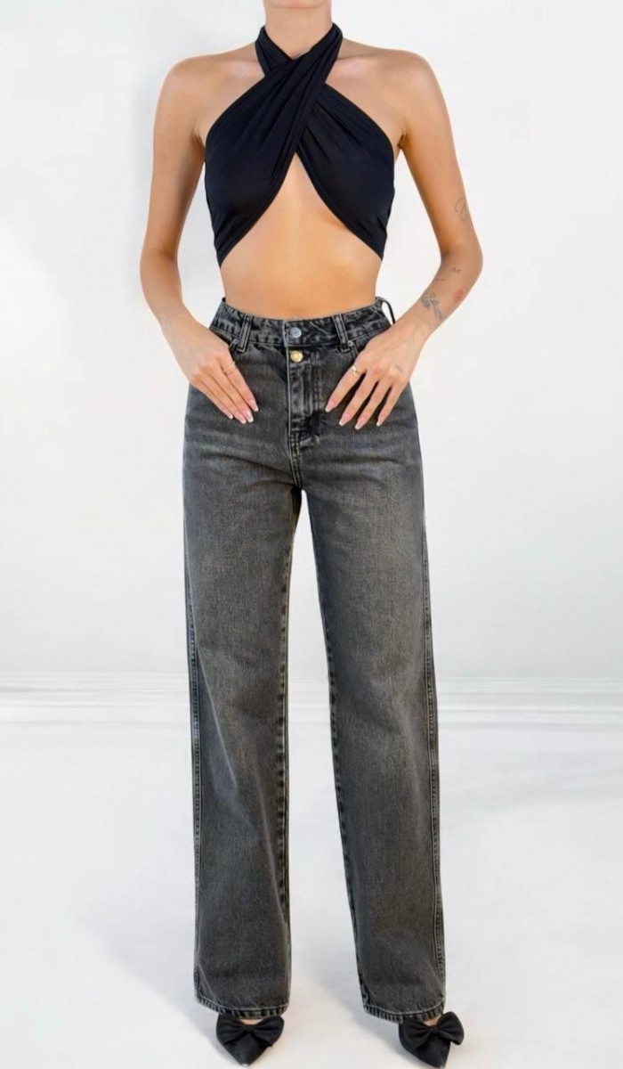 Yüksek Bel Normal Kalıp Onyx Black Jean Pantolon