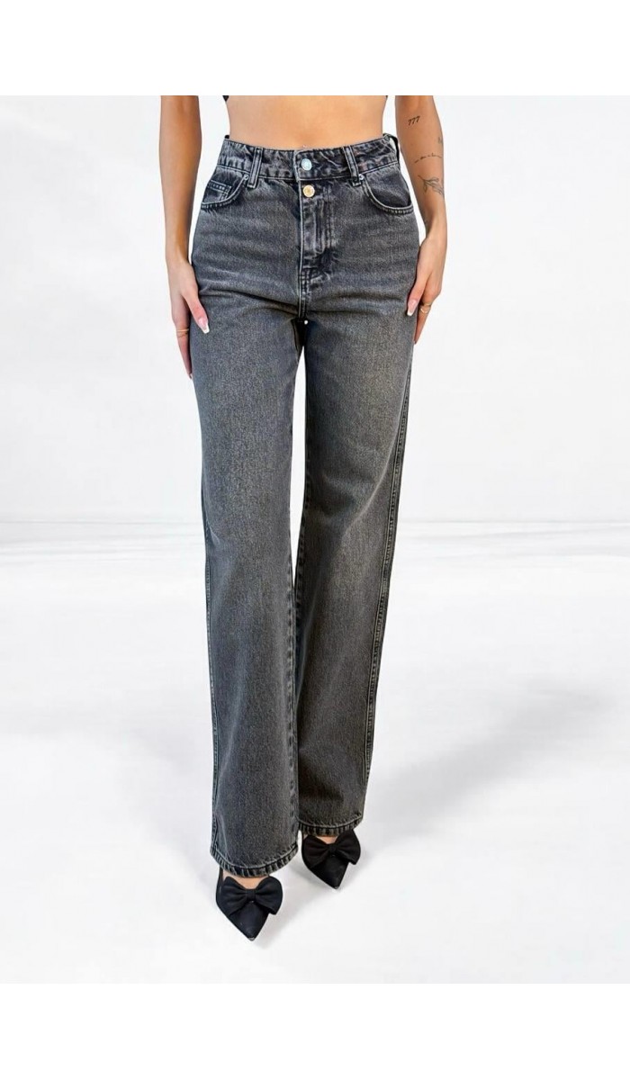 Yüksek Bel Normal Kalıp Onyx Black Jean Pantolon