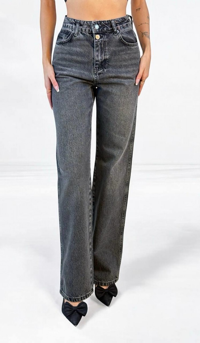 Yüksek Bel Normal Kalıp Onyx Black Jean Pantolon