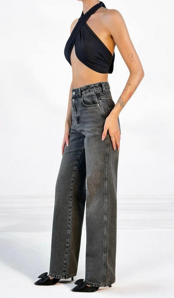 Yüksek Bel Normal Kalıp Onyx Black Jean Pantolon