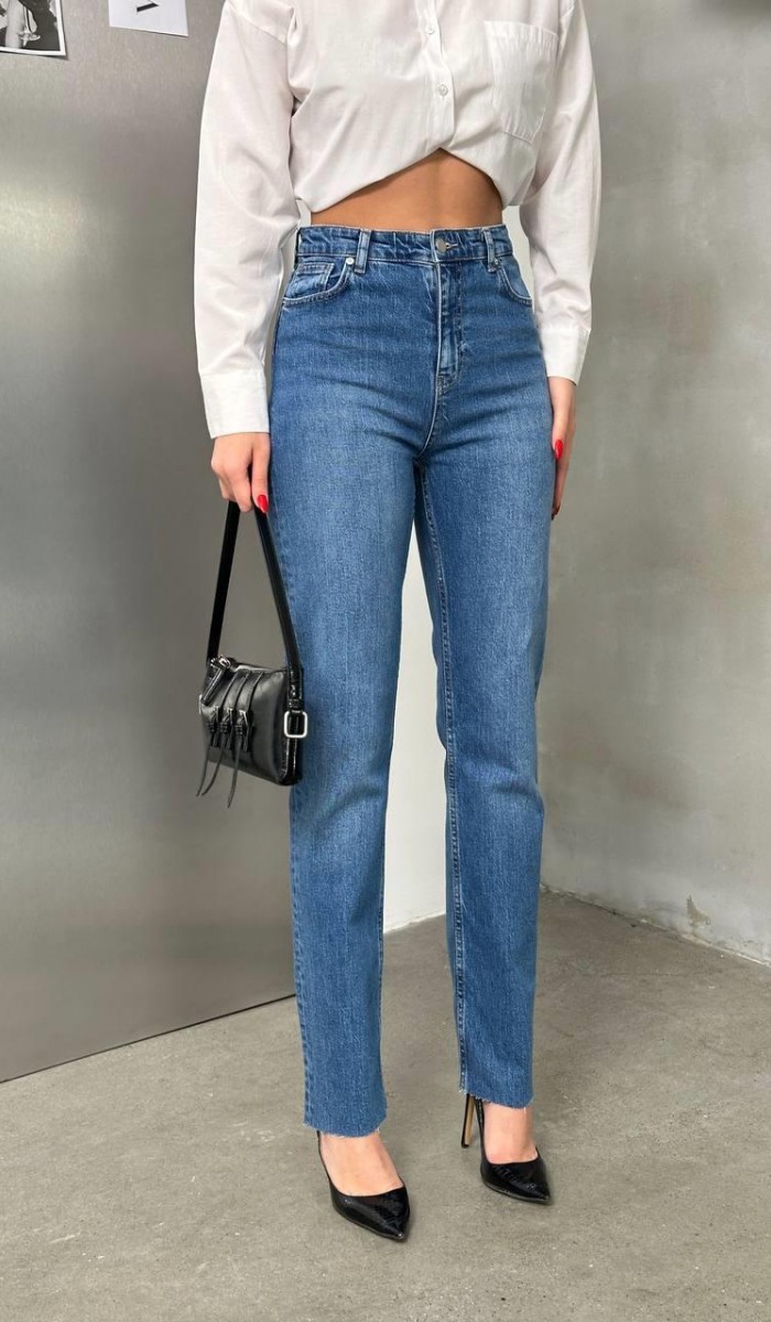 Yüksek Bel Paça Detaylı Blue Jean Patnolon Yüksek Bel Paça Detaylı Blue Jean Patnolon