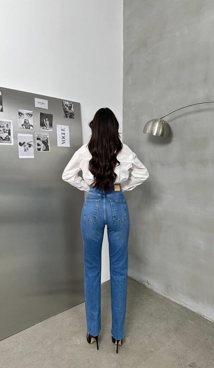 Yüksek Bel Paça Detaylı Blue Jean Patnolon