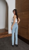 Yüksek Bel Paça Kesik Detaylı Light Blue Kemerli Jean Pantolon