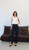 Yüksek Bel Paça Kesik Detaylı Kemerli Rinse Jean Pantolon