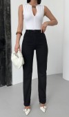 Yükske Bel Boru Kesim Black Jean Pantolon