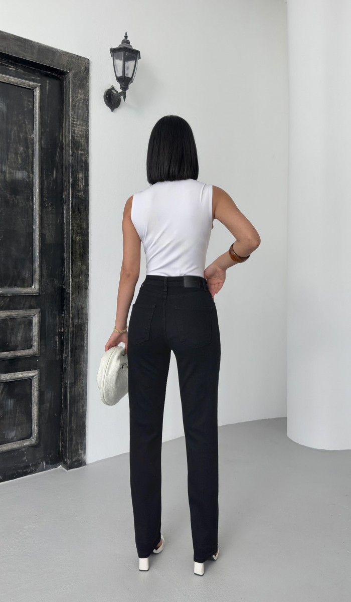 Yükske Bel Boru Kesim Black Jean Pantolon