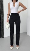 Yükske Bel Boru Kesim Black Jean Pantolon