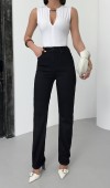Yükske Bel Boru Kesim Black Jean Pantolon