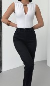 Yükske Bel Boru Kesim Black Jean Pantolon