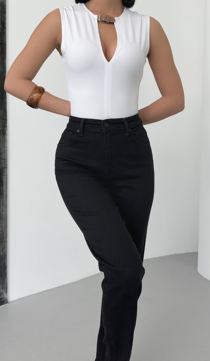 Yükske Bel Boru Kesim Black Jean Pantolon