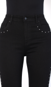 Yüksek Bel Boru Kesim Drop Detaylı Black Jean Pantolon