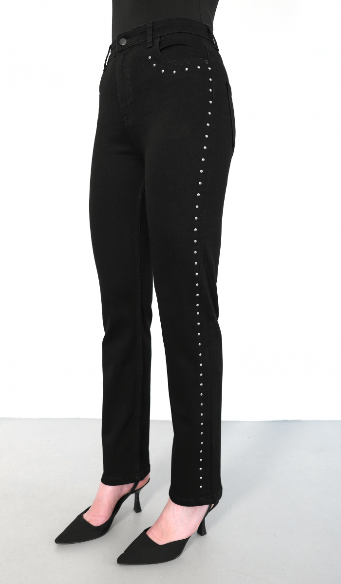 Yüksek Bel Boru Kesim Drop Detaylı Black Jean Pantolon Yüksek Bel Boru Kesim Drop Detaylı Black Jean Pantolon