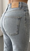 Yüksek Bel Boru Kesim Taş Detaylı İce Blue Jean Pantolon