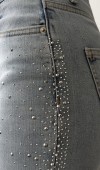Yüksek Bel Boru Kesim Taş Detaylı İce Blue Jean Pantolon