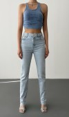 Yüksek Bel Boru Kesim Taş Detaylı İce Blue Jean Pantolon