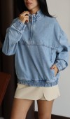 Yaka Fermuar Detaylı Unisex Blue Sweatshirt