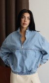 Yaka Fermuar Detaylı Unisex Blue Sweatshirt