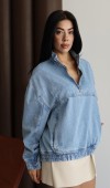 Yaka Fermuar Detaylı Unisex Blue Sweatshirt