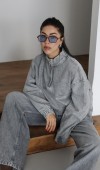 Yaka Fermuar Detaylı Unisex Sweatshirt