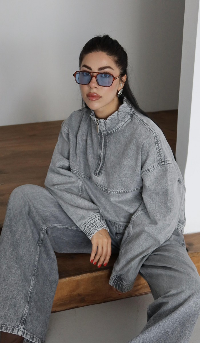 Yaka Fermuar Detaylı Unisex Sweatshirt