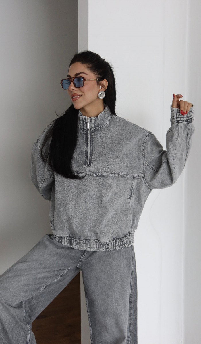 Yaka Fermuar Detaylı Unisex Sweatshirt