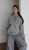 Yaka Fermuar Detaylı Unisex Sweatshirt