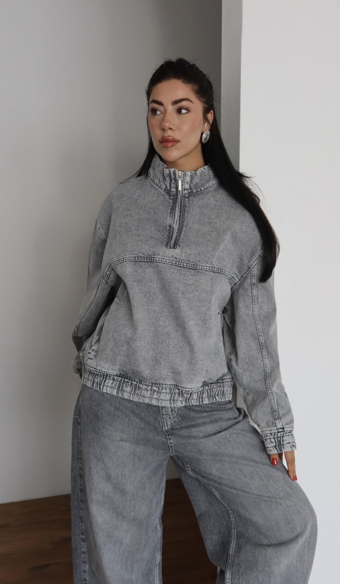 Yaka Fermuar Detaylı Unisex Sweatshirt