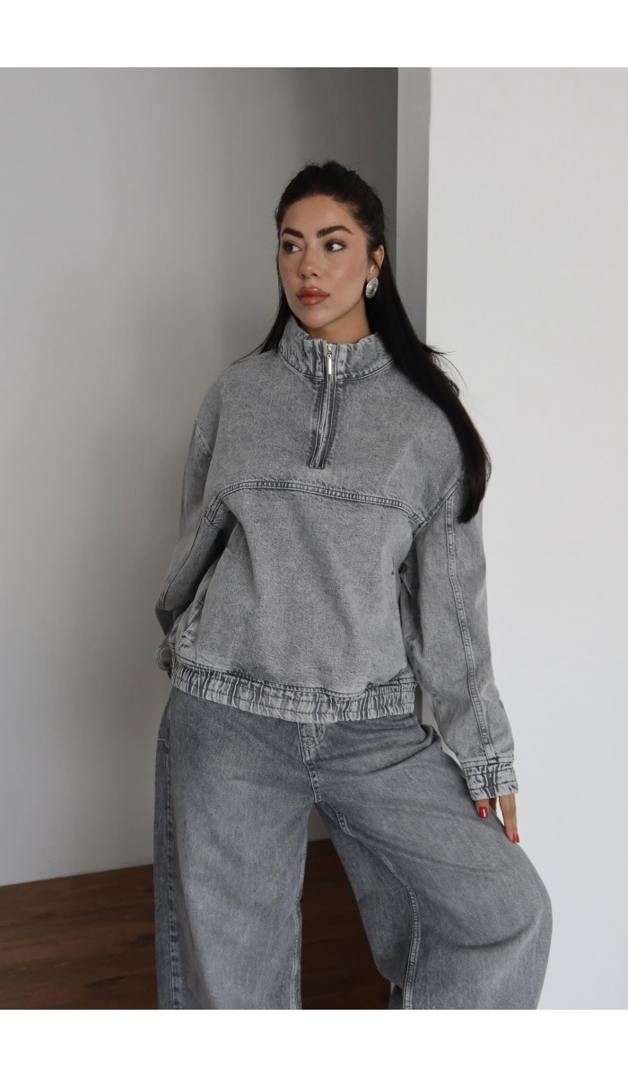 Yaka Fermuar Detaylı Unisex Sweatshirt