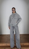 Yaka Fermuar Detaylı Unisex Sweatshirt