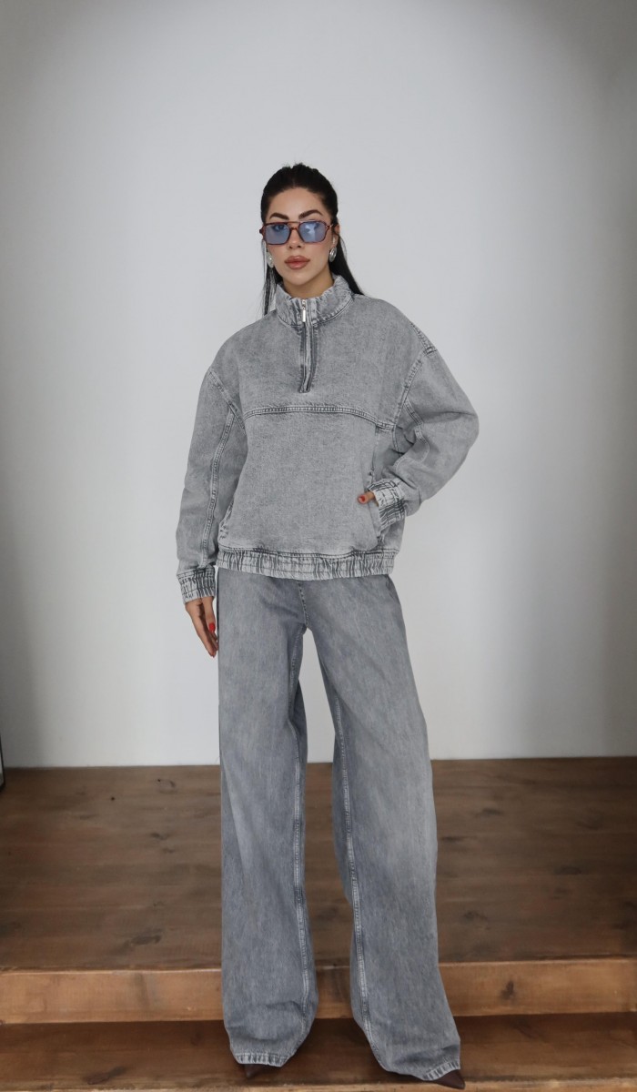 Yaka Fermuar Detaylı Unisex Sweatshirt