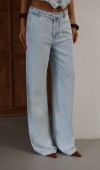 Yüksek Bel Lastikli ve İp Bağlamalı Düğme Detaylı Yelekli Light Blue Tencel Takım