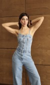 İp Askılı Sırt Gipe Detaylı Light Blue Jean Tulum